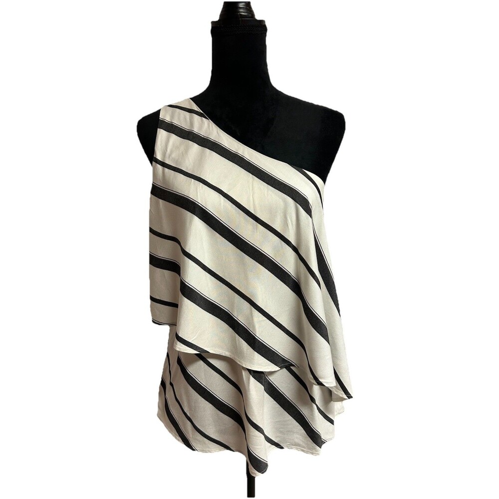 Banana Republic Womens 8 Top One Shoulder Black And White Striped Side Zipper